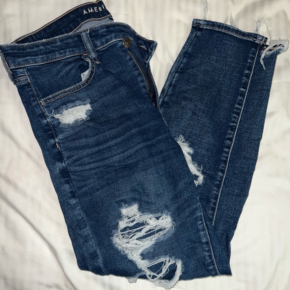 American Eagle Outfitters Ripped Dark Blue Skinny Jeans 10 Short
